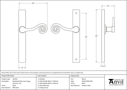 MONKEYTAIL SLIM ESPAG LATCH RH BLK - 46397R by MARCHES (ANVIL) ARCHITECTURAL HARDWARE