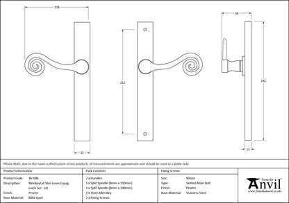 MONKEYTAIL SLIM LEVER ESPAGNOLETTE LATCH LH 128x242x58 PEW - 46398L by MARCHES (ANVIL) ARCHITECTURAL HARDWARE