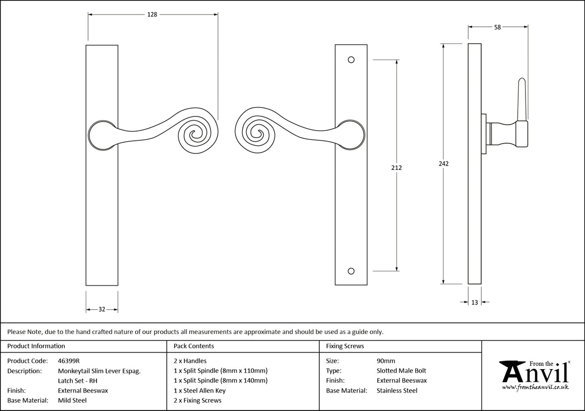 MONKEYTAIL SLIM LEVER ESPAGNOLETTE LATCH RH 128x242x58 EBX - 46399R by MARCHES (ANVIL) ARCHITECTURAL HARDWARE
