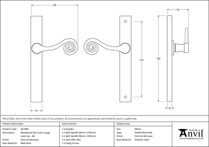 MONKEYTAIL SLIM LEVER ESPAGNOLETTE LATCH RH 128x242x58 EBX - 46399R by MARCHES (ANVIL) ARCHITECTURAL HARDWARE