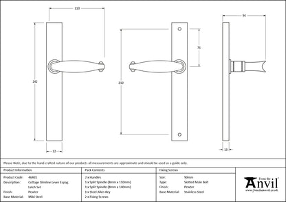 COTTAGE ESPAG SLIM LEVER LATCH PEW - 46401 by MARCHES (ANVIL) ARCHITECTURAL HARDWARE
