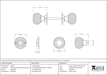 BEEHIVE MRT/RIM KNOB D50 HVY MBK - 46404 by MARCHES (ANVIL) ARCHITECTURAL HARDWARE