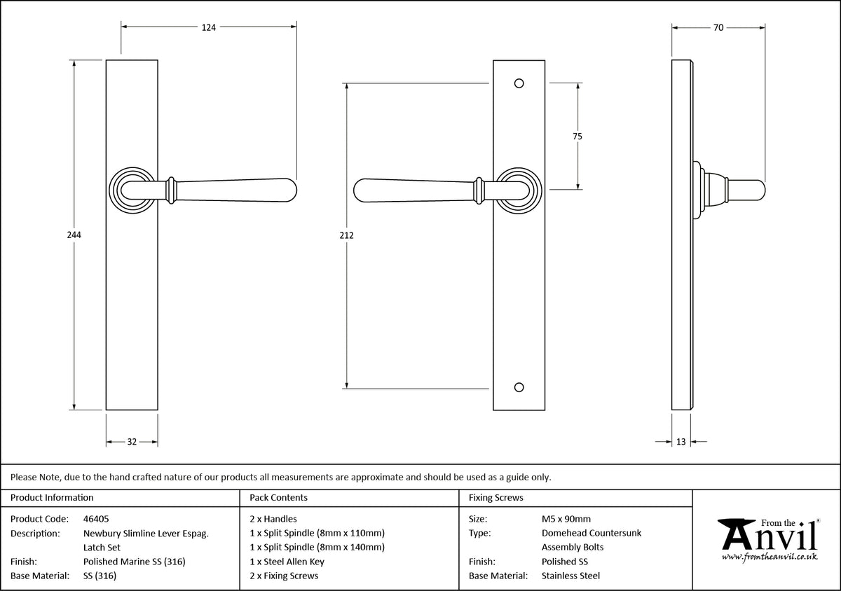 NEWBURY SLIMLINE LEVER ESPAGNOLETTE LATCH 124x244x70 PMA - 46405 by MARCHES (ANVIL) ARCHITECTURAL HARDWARE