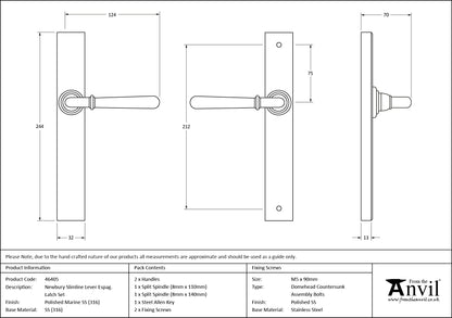 NEWBURY SLIMLINE LEVER ESPAGNOLETTE LATCH 124x244x70 PMA - 46405 by MARCHES (ANVIL) ARCHITECTURAL HARDWARE