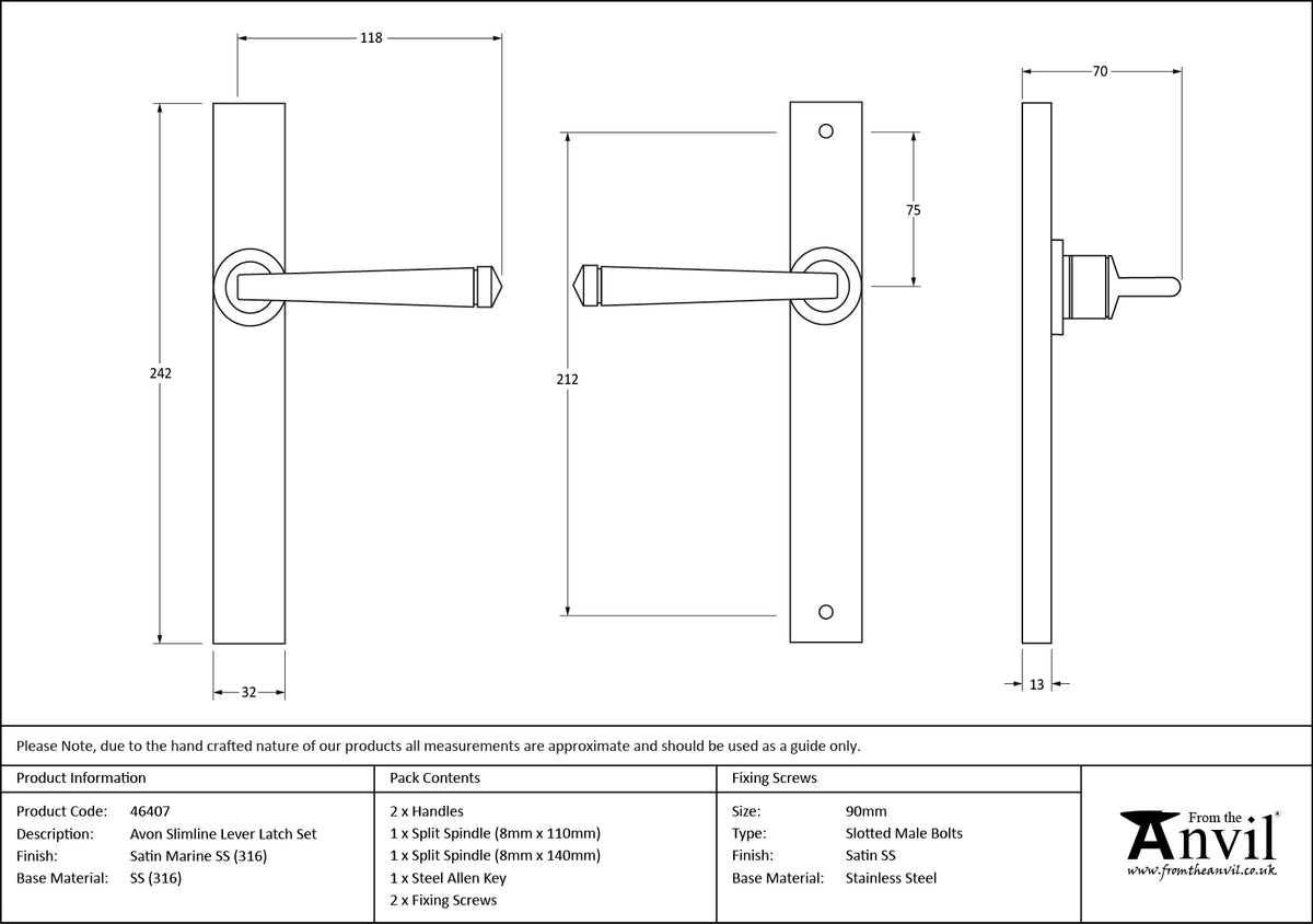 AVON SLIMLINE ESPAG LATCH SMA - 46407 by MARCHES (ANVIL) ARCHITECTURAL HARDWARE