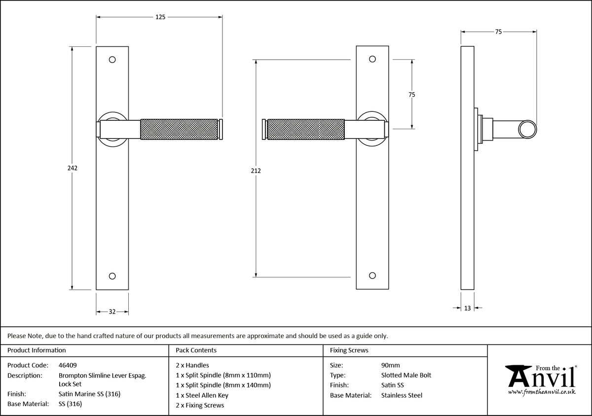 BROMPTON SLIMLINE ESPAG LATCH SMA - 46409 by MARCHES (ANVIL) ARCHITECTURAL HARDWARE