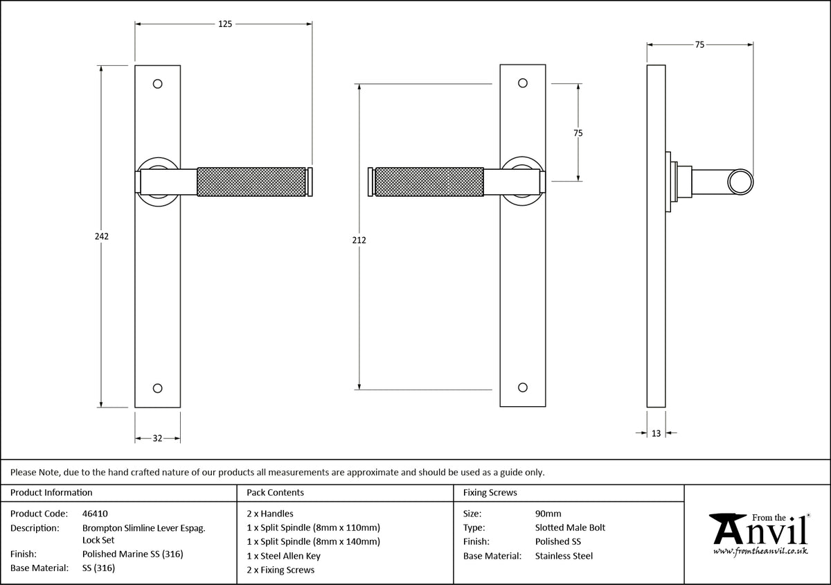 BROMPTON SLIMLINE ESPAG LATCH PMA - 46410 by MARCHES (ANVIL) ARCHITECTURAL HARDWARE