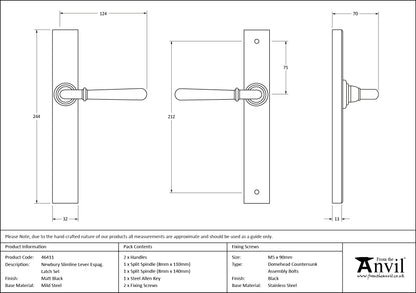 NEWBURY SLIMLINE ESPAG LATCH MBK - 46411 by MARCHES (ANVIL) ARCHITECTURAL HARDWARE
