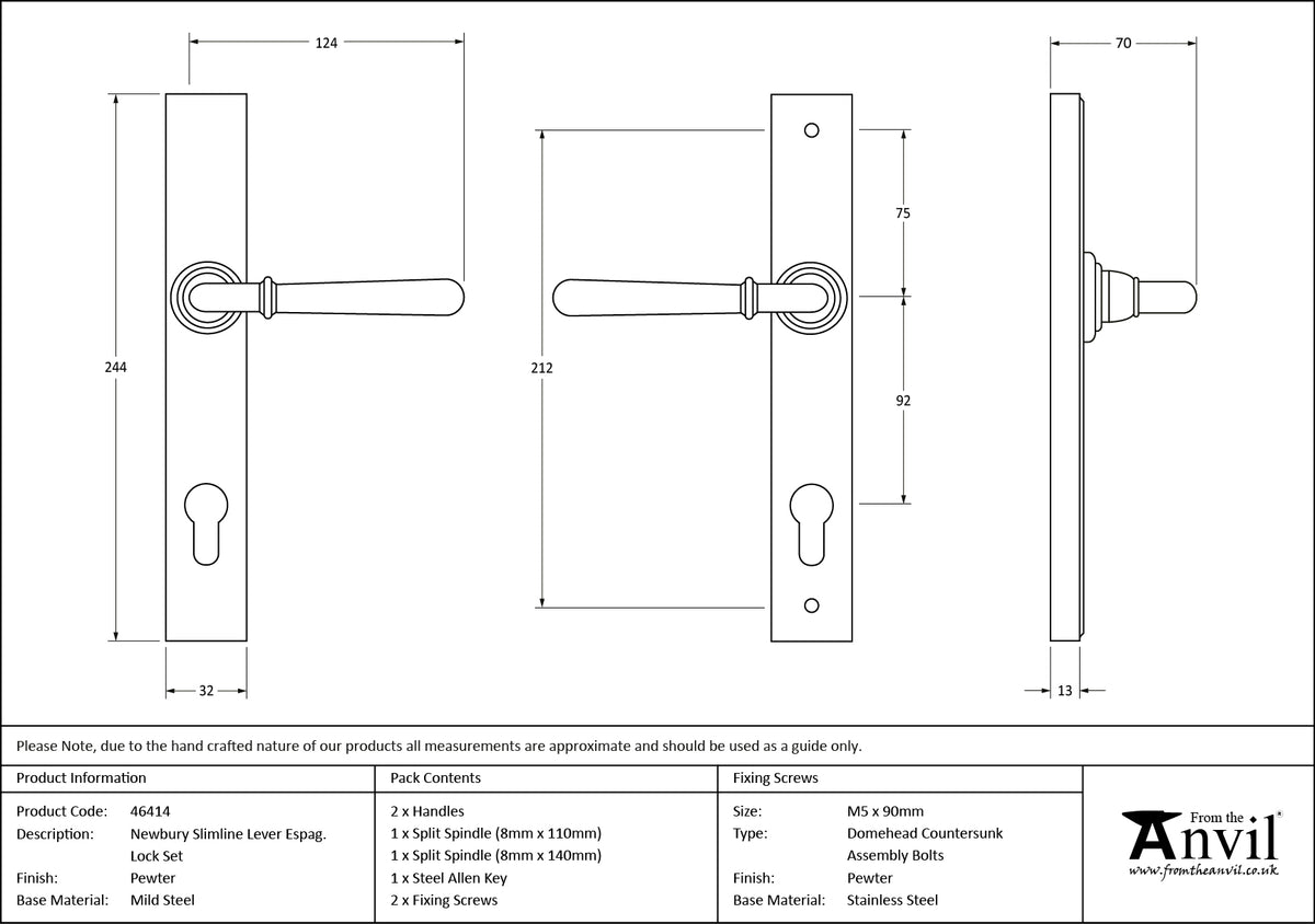 NEWBURY SLIMLINE LEVER ESPAGNOLETTE LOCK 124x244x70 PEW - 46414 by MARCHES (ANVIL) ARCHITECTURAL HARDWARE