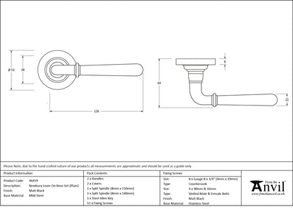 NEWBURY LHANDLE D53x126 PLAIN MBK - 46459 by MARCHES (ANVIL) ARCHITECTURAL HARDWARE