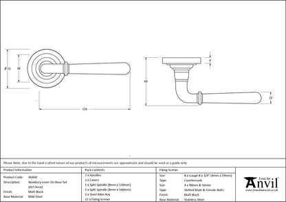 NEWBURY LEVER HANDLE+ROSE SPRUNG ART DECO 53x126x64 MBK - 46460 by MARCHES (ANVIL) ARCHITECTURAL HARDWARE