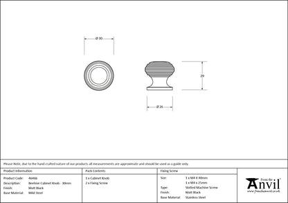BEEHIVE CABINET KNOB D30x29 MBK - 46466 by MARCHES (ANVIL) ARCHITECTURAL HARDWARE