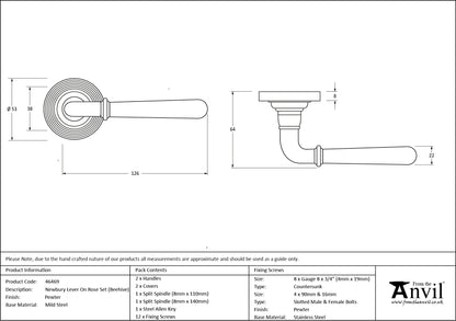 NEWBURY LEVER HANDLE+ROSE SPRUNG BEEHIVE 53x126x64 PEW - 46469 by MARCHES (ANVIL) ARCHITECTURAL HARDWARE