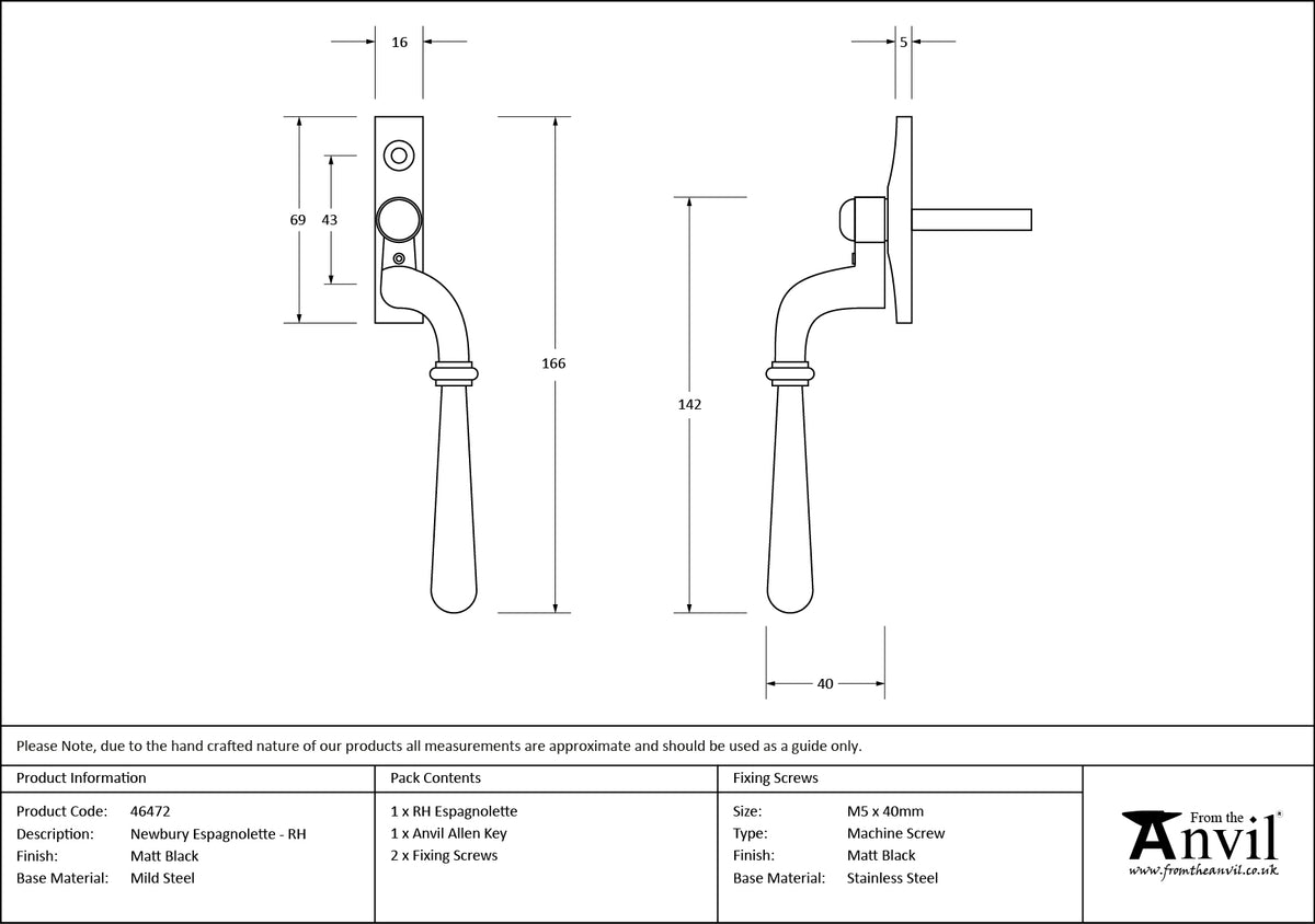 NEWBURY ESPAG 166x16x40 RH MBK - 46472 by MARCHES (ANVIL) ARCHITECTURAL HARDWARE