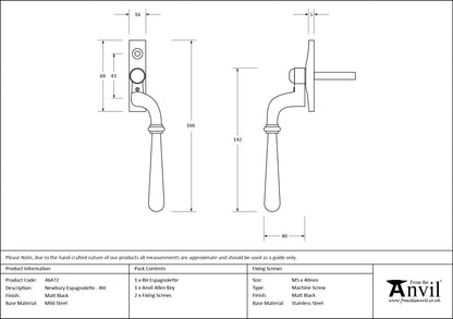 NEWBURY ESPAG 166x16x40 RH MBK - 46472 by MARCHES (ANVIL) ARCHITECTURAL HARDWARE