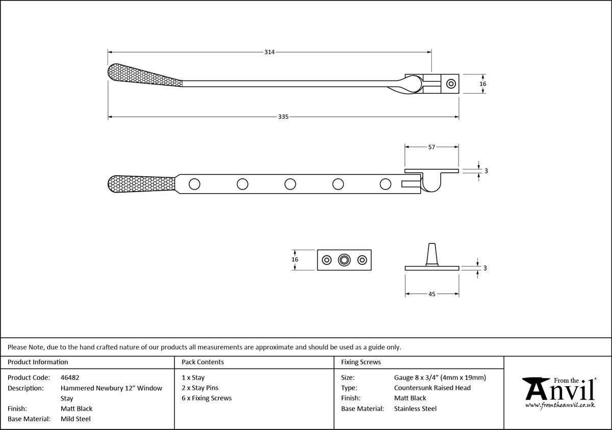HAMMERED NEWBURY STAY 305 MBK - 46482 by MARCHES (ANVIL) ARCHITECTURAL HARDWARE
