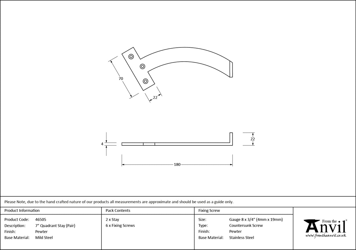 QUADRANT STAY PR 178 PEW - 46505 by MARCHES (ANVIL) ARCHITECTURAL HARDWARE