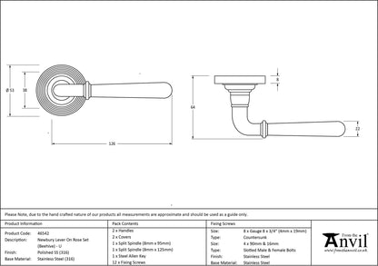 NEWBURY LEVER HANDLE+ROSE UNSPRUNG BEEHIVE 126x53x64 PMA - 46542 by MARCHES (ANVIL) ARCHITECTURAL HARDWARE