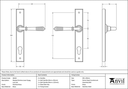 REEDED SLIMLINE ESPAGNOLETTE LOCK 123x244x70 PBR - 46545 by MARCHES (ANVIL) ARCHITECTURAL HARDWARE