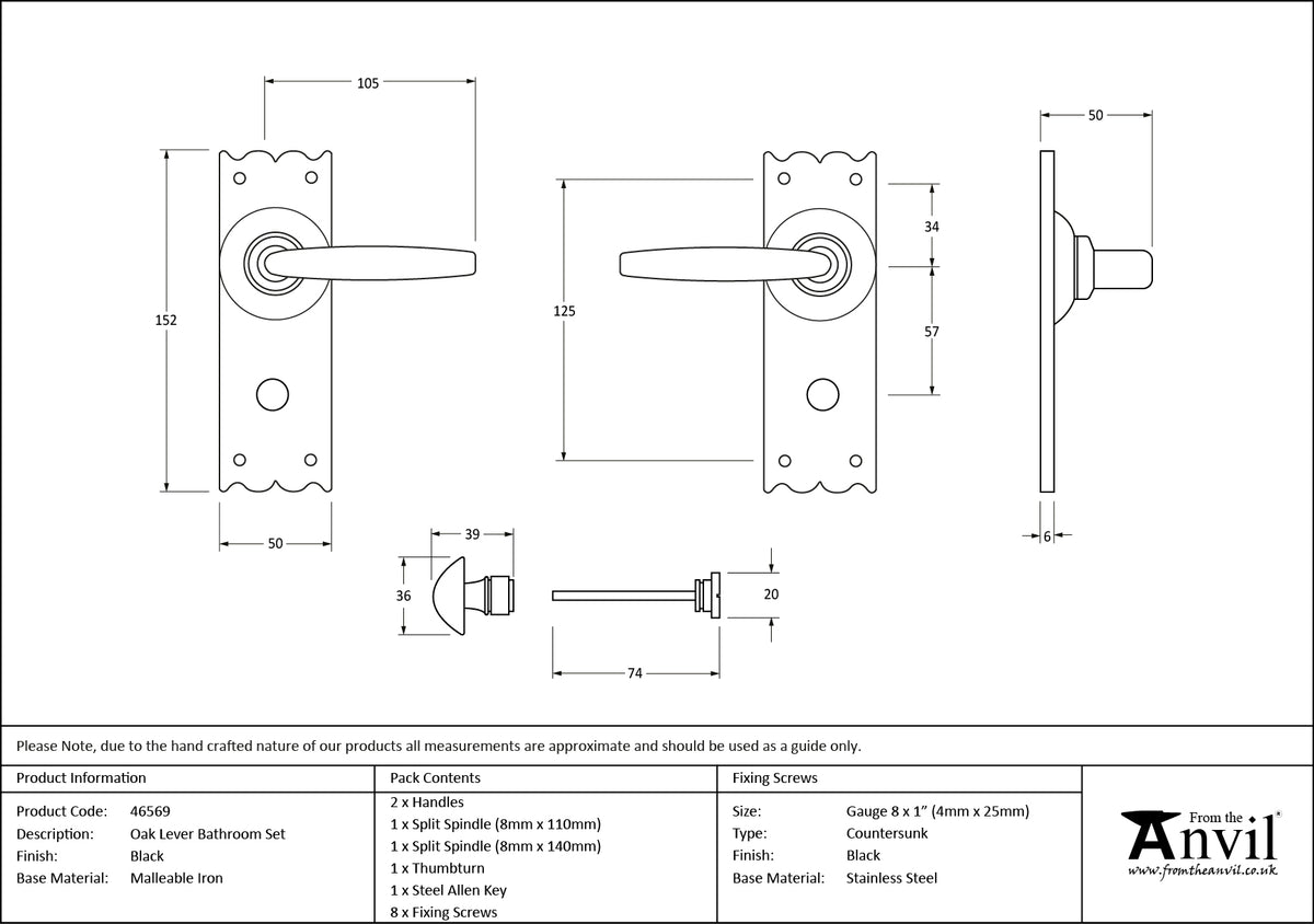 OAK BATHROOM SET LEVER 152x50x105 BKO - 46569 by MARCHES (ANVIL) ARCHITECTURAL HARDWARE