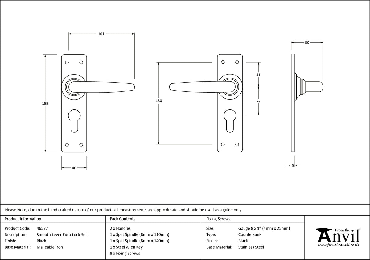 SMOOTH LEVER EURO LOCK 155x40x101 BLK - 46577 by MARCHES (ANVIL) ARCHITECTURAL HARDWARE