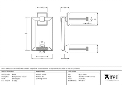BROMPTON DOOR KNOCKER 145x90x36 SMA - 46653 by MARCHES (ANVIL) ARCHITECTURAL HARDWARE