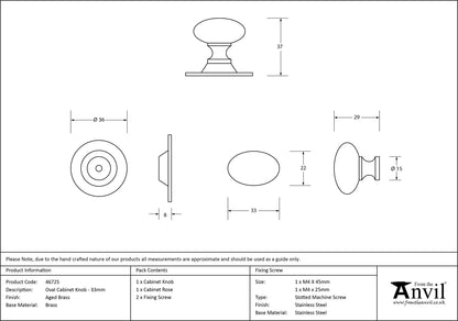 OVAL CABINET KNOB 33x22x37x36 AGBR - 46725 by MARCHES (ANVIL) ARCHITECTURAL HARDWARE