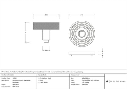 BROMPTON CENTRE DOOR KNOB BEEHIVE 90x70 MBK - 46760 by MARCHES (ANVIL) ARCHITECTURAL HARDWARE
