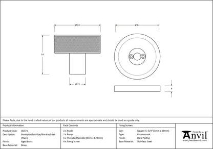 BROMPTON MORTICE/RIM KNOB PLAIN 63x54x22 AGBR - 46774 by MARCHES (ANVIL) ARCHITECTURAL HARDWARE