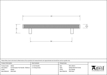 FULL BROMPTON PULL HANDLE 160HC 14x220x35 PEW - 46916 by MARCHES (ANVIL) ARCHITECTURAL HARDWARE