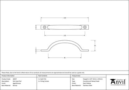 SLIM SASH PULL 130x12x30 AGBZ - 46957 by MARCHES (ANVIL) ARCHITECTURAL HARDWARE