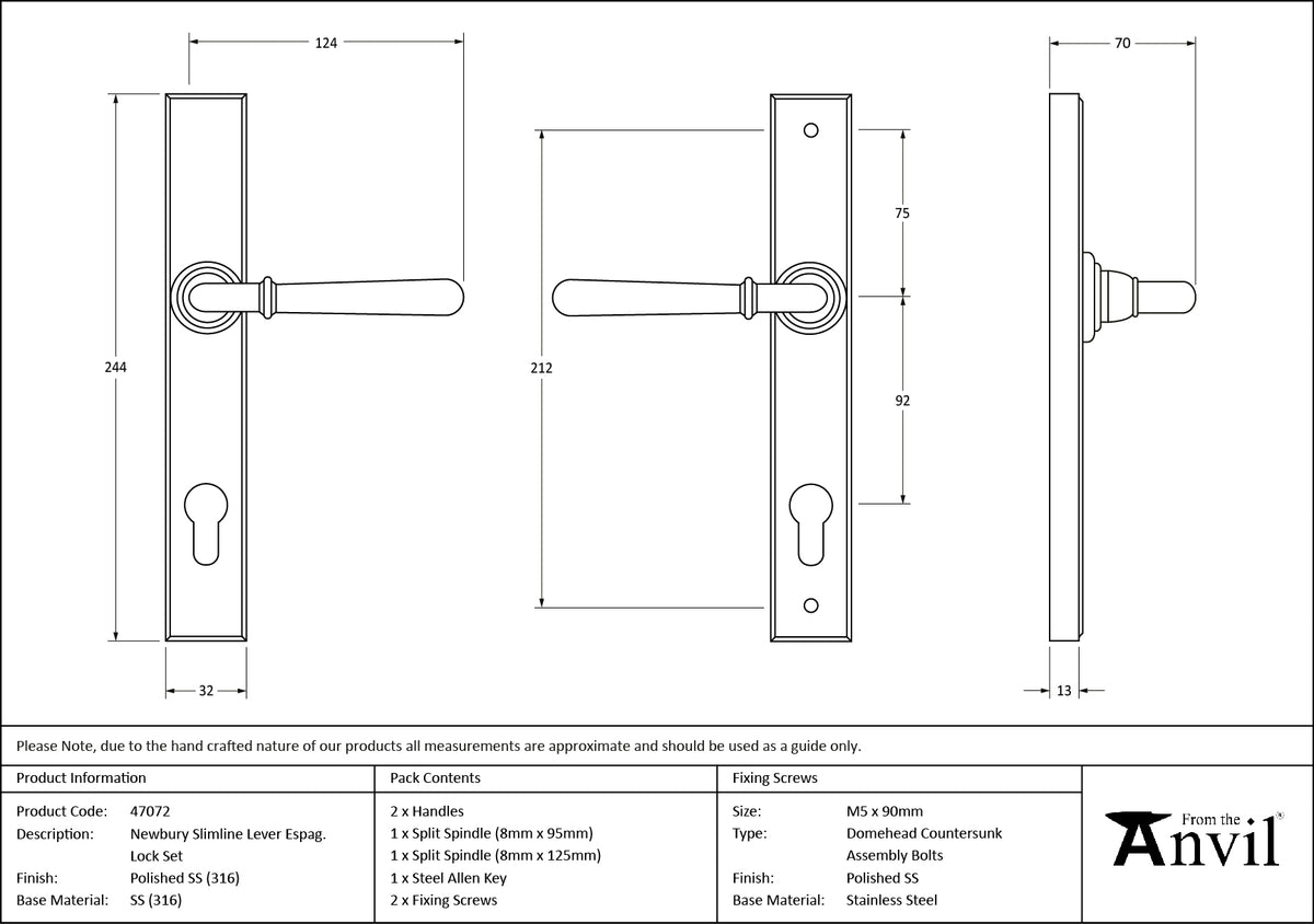 NEWBURY SLIMLINE LEVER ESPAGNOLETTE LOCK 124x244x70 PMA - 47072 by MARCHES (ANVIL) ARCHITECTURAL HARDWARE