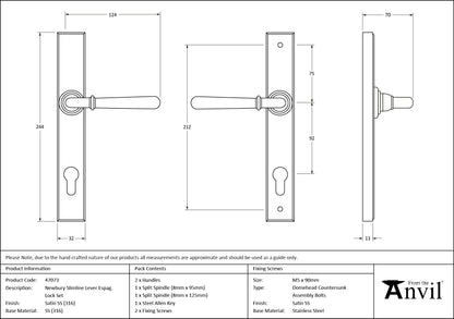 NEWBURY SLIMLINE LEVER ESPAGNOLETTE LOCK 124x244x70 SMA - 47073 by MARCHES (ANVIL) ARCHITECTURAL HARDWARE
