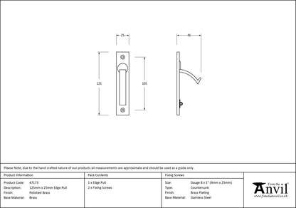 EDGE PULL 125x25x46 PBR - 47173 by MARCHES (ANVIL) ARCHITECTURAL HARDWARE