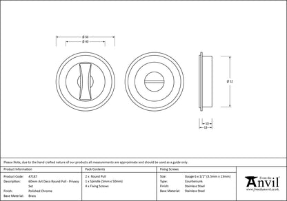 ROUND PULL PRIVACY ART DECO 60x13 PCP - 47187 by MARCHES (ANVIL) ARCHITECTURAL HARDWARE