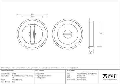 ROUND PULL PRIVACY ART DECO 75x13 PCP - 47188 by MARCHES (ANVIL) ARCHITECTURAL HARDWARE