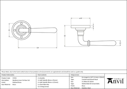 NEWBURY LEVER HANDLE+ROSE SPRUNG 124x60x64 PBR - 47193 by MARCHES (ANVIL) ARCHITECTURAL HARDWARE