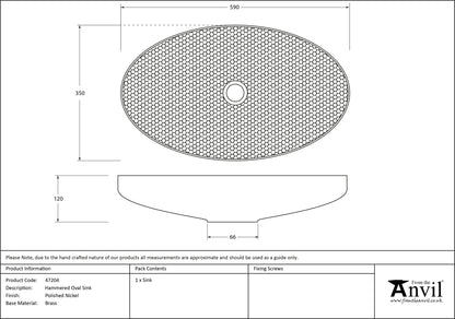 OVAL BASIN 590x350x120 HNP - 47204 by MARCHES (ANVIL) ARCHITECTURAL HARDWARE