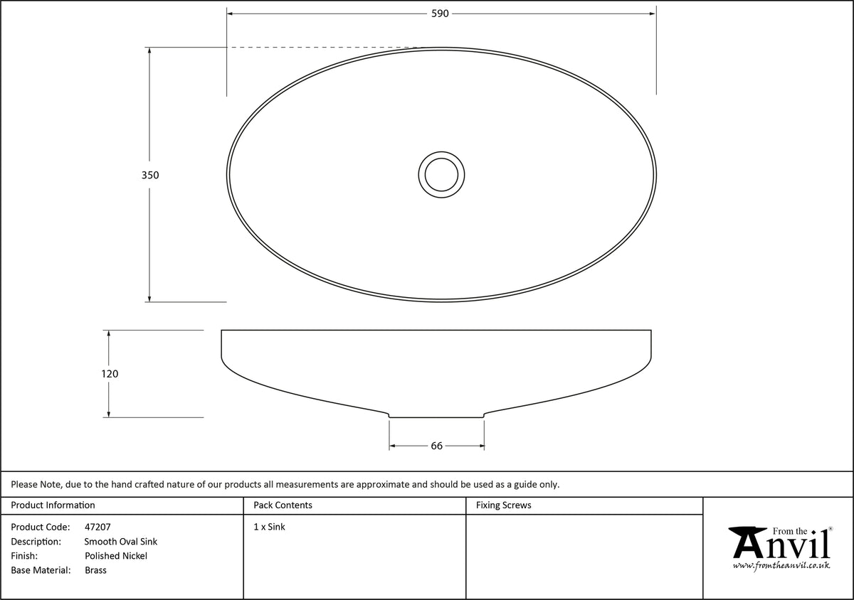 OVAL BASIN 590x350x120 SMNP - 47207 by MARCHES (ANVIL) ARCHITECTURAL HARDWARE