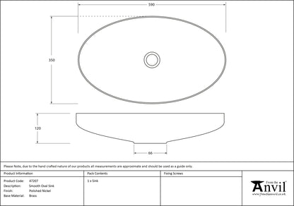 OVAL BASIN 590x350x120 SMNP - 47207 by MARCHES (ANVIL) ARCHITECTURAL HARDWARE