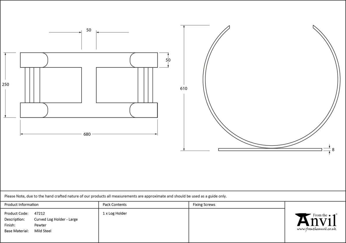 LOG HOLDER CURVED 610x250 PEW - 47212 by MARCHES (ANVIL) ARCHITECTURAL HARDWARE