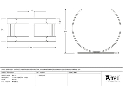LOG HOLDER CURVED 610x250 PEW - 47212 by MARCHES (ANVIL) ARCHITECTURAL HARDWARE