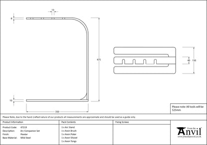 ARC COMPANION SET AVON 475x350x150 PEW - 47219 by MARCHES (ANVIL) ARCHITECTURAL HARDWARE