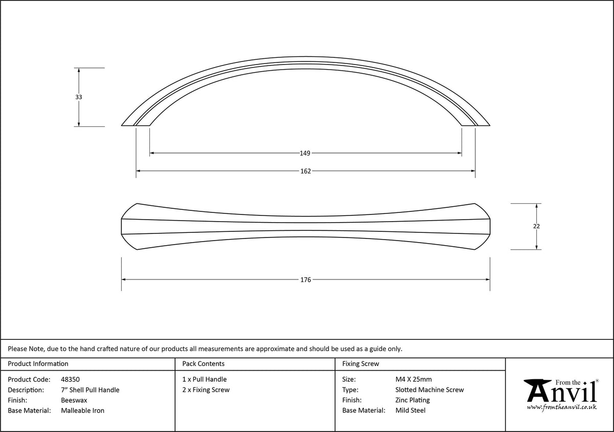 PULL HANDLE SHELL 162HC 176x22x33 BWX - 48350 by MARCHES (ANVIL) ARCHITECTURAL HARDWARE