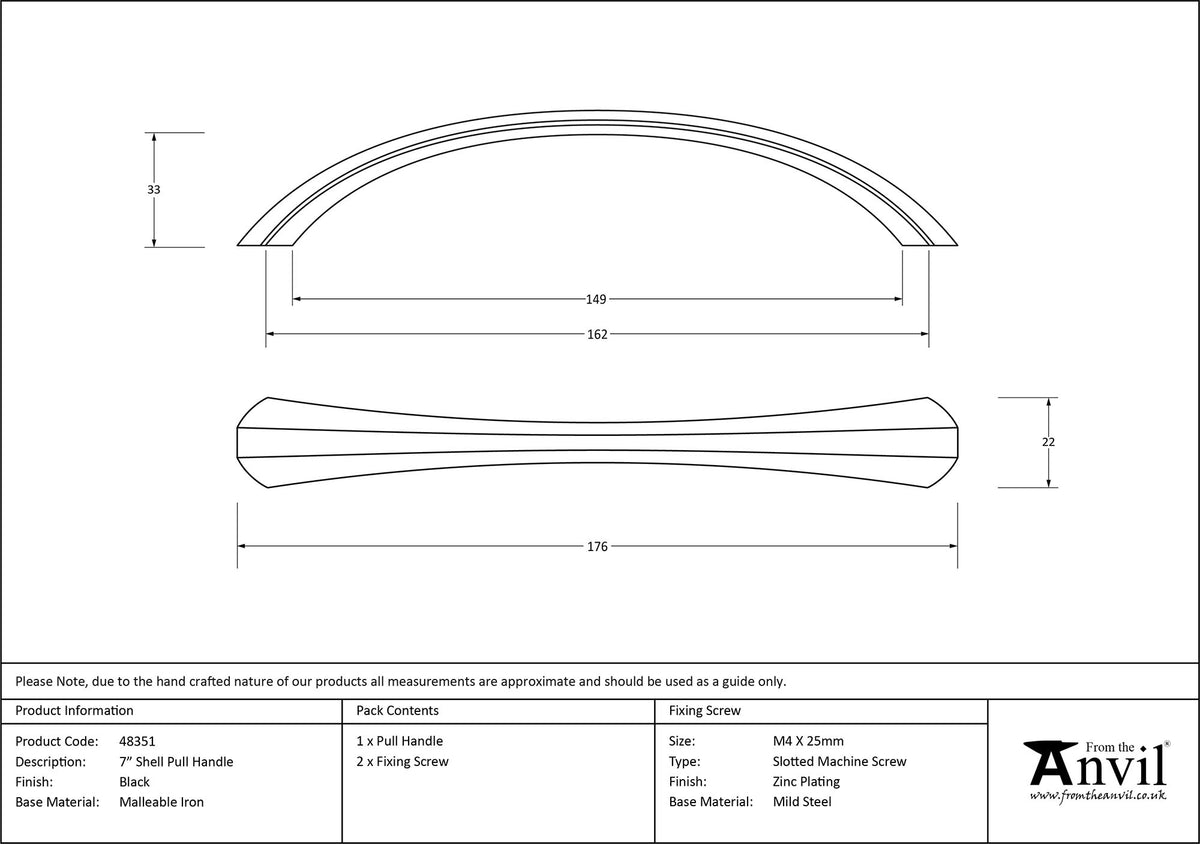 PULL HANDLE SHELL 162HC 176x22x33 BLK - 48351 by MARCHES (ANVIL) ARCHITECTURAL HARDWARE