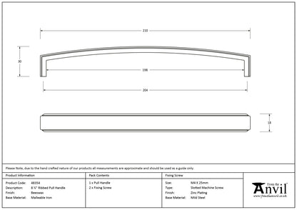 RIBBED PULL HANDLE 204HC 210x18x30 BWX - 48354 by MARCHES (ANVIL) ARCHITECTURAL HARDWARE