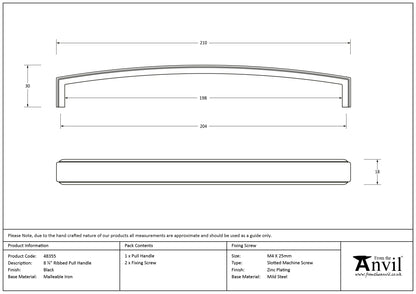 RIBBED PULL HANDLE 204HC 210x18x30 BLK - 48355 by MARCHES (ANVIL) ARCHITECTURAL HARDWARE