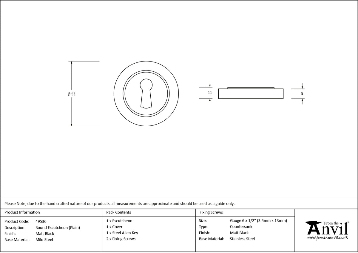 ESCUTCHEON ROUND CNC PLAIN 53x8 MBK - 49536 by MARCHES (ANVIL) ARCHITECTURAL HARDWARE