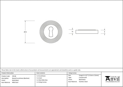 ESCUTCHEON ROUND CNC BEEHIVE 53x8 MBK - 49538 by MARCHES (ANVIL) ARCHITECTURAL HARDWARE