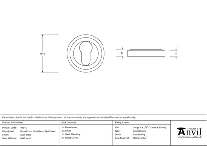 ESCUTCHEON ROUND EURO CNC ART DECO 53x8 MBK - 49541 by MARCHES (ANVIL) ARCHITECTURAL HARDWARE